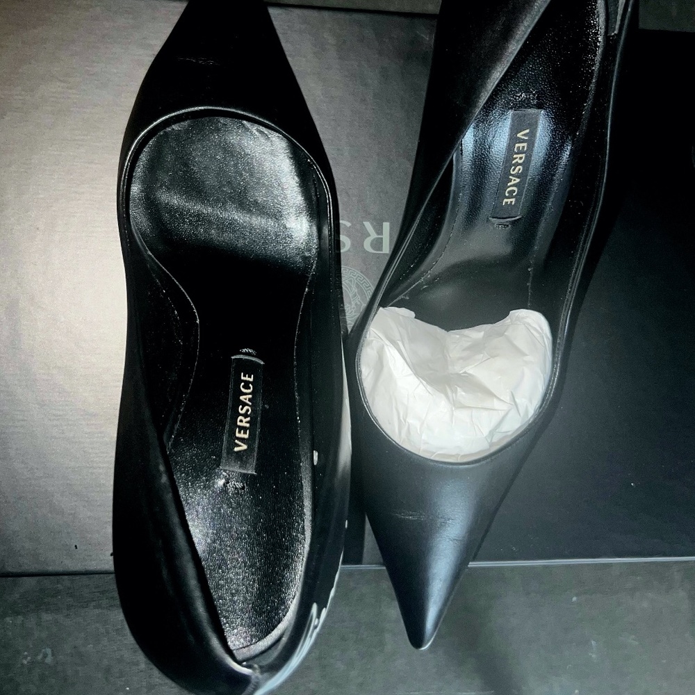 Gianni Versace Black Logo Print 80mm Leather Pumps